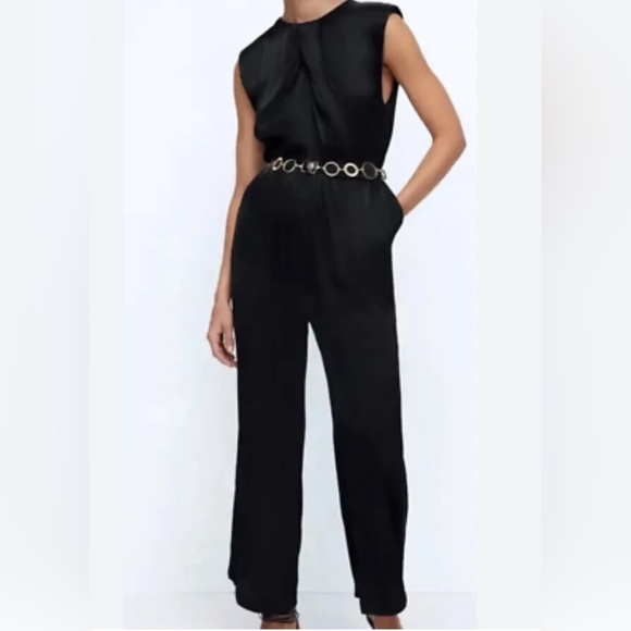 Zara Long Satin Effect Jumpsuit With Belt.. New With Tags. - Picture 5 of 7